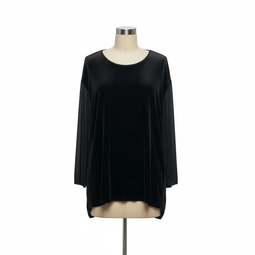 J Jill Black Velvet Tunic Top Large Stretch Long Sleeve Soft Luxe Holiday Look
